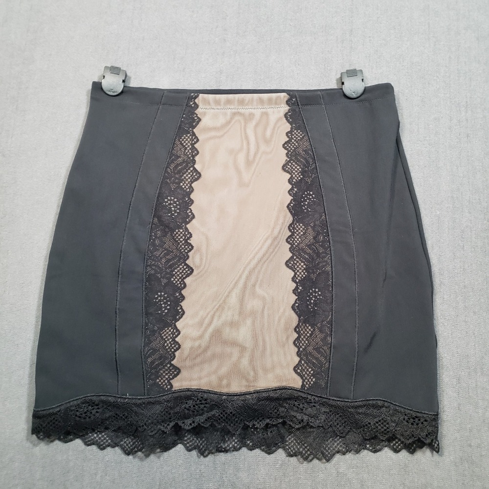 Felina Shapewear Slip Skirt Womens XL Black Lace Trim Mesh‎ Panel Shaper 06-1107